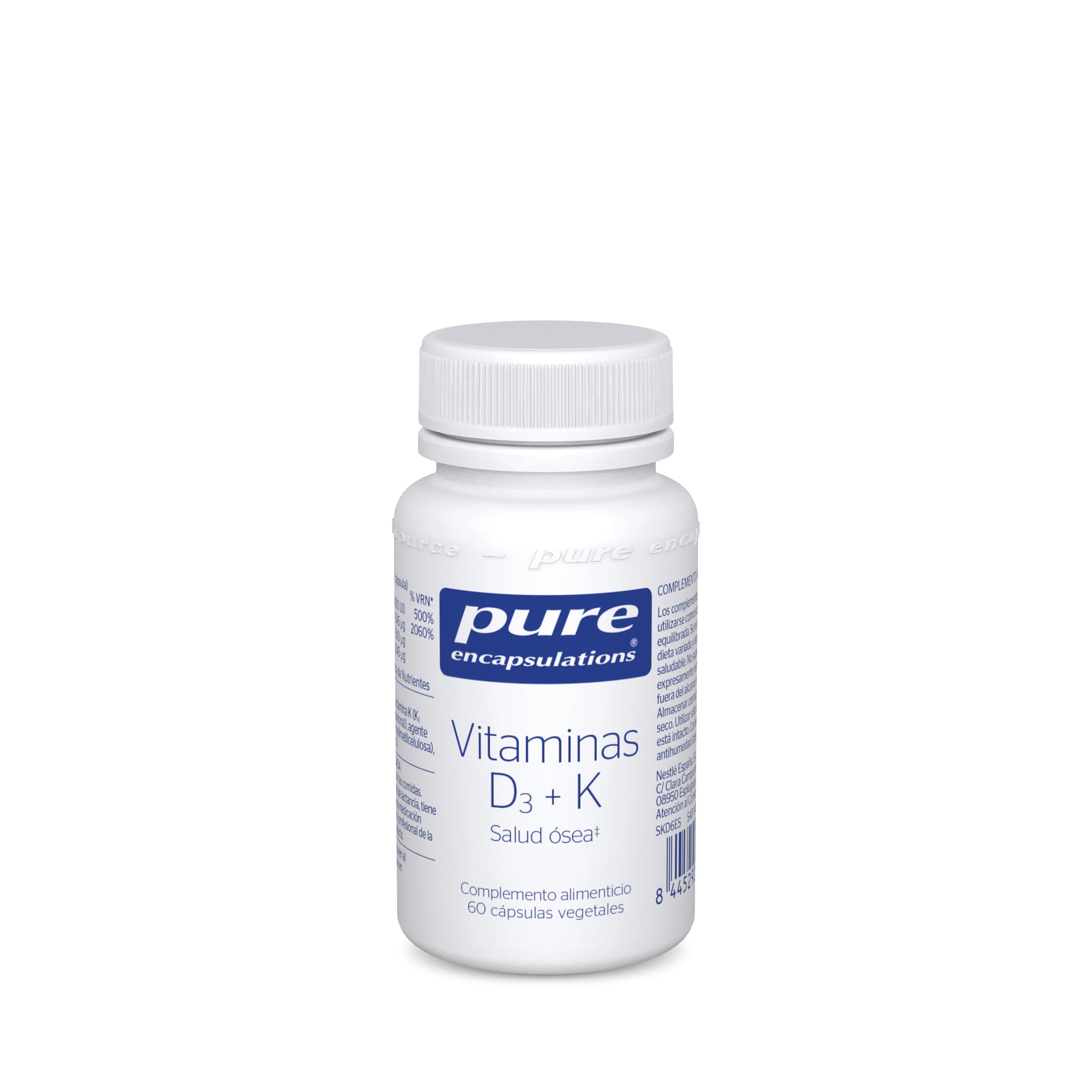 Pure Encapsulations Vitamina D3 + K Completa 60 Cápsulas Vegetales | Vitamina D3 con K1 y K2 | Ayuda a la Absorción de Calcio | Salud Ósea y Mantenimiento de los Huesos | Apto Vegetarianos