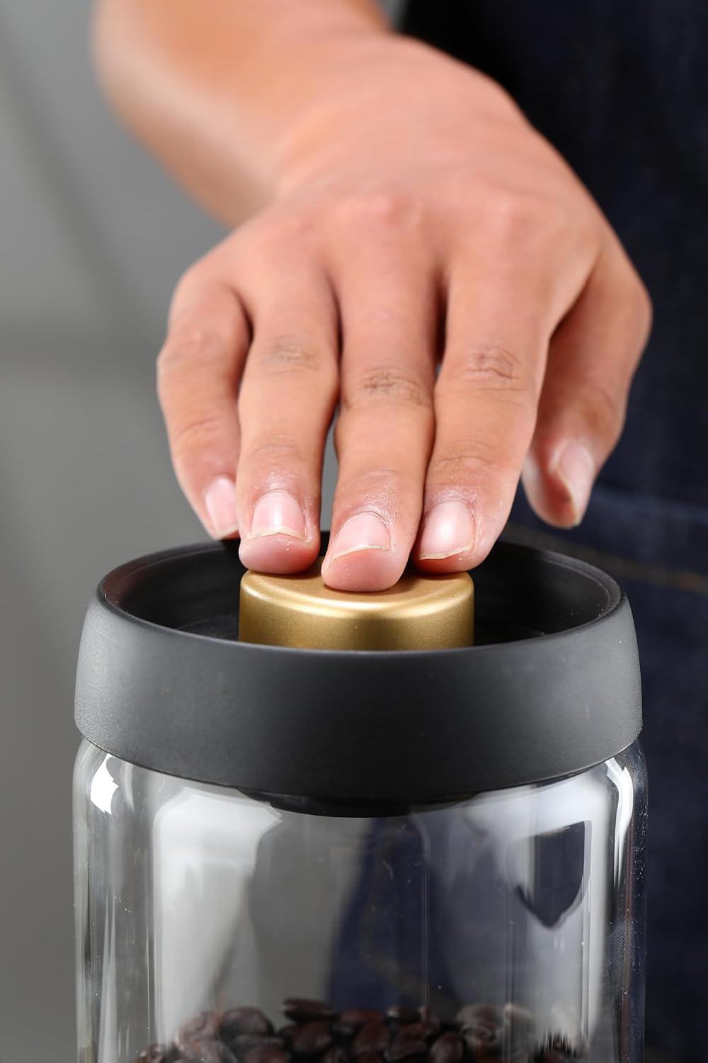 Luftdichte Glas-Kaffeedose – Vakuumversiegelungsdeckel für Kaffee, Tee, Zucker, Müsli – Press-to-Seal-Design, 1800 ml Frischhaltedose