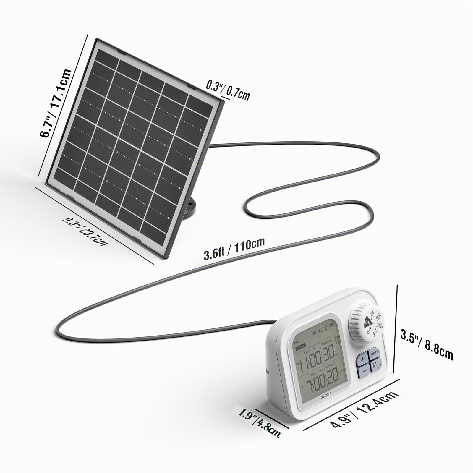 Raddy WS-74 Système d’Irrigation Goutte-à-Goutte Solaire WiFi, Arrosage Intelligent Automatique avec Capteur d’Humidité du Sol, Élévation 5 m pour Jardins Verticaux, Kit Vacances pour 15 Pots