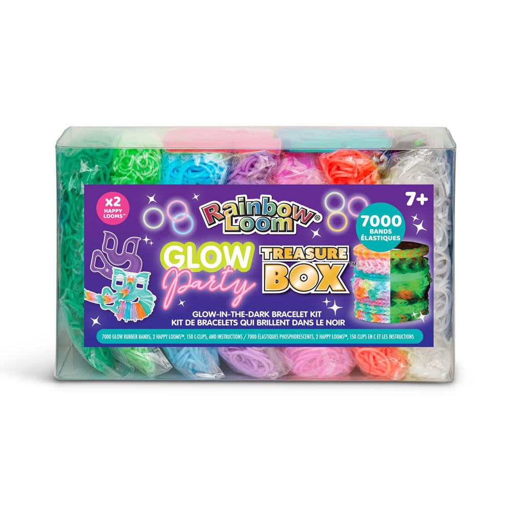 Rainbow Loom® Treasure Box Glow in The Dark Edition - 7000 Glow Rubber Bands, 2 Happy Looms, and to Create Beautiful Rubber Band Bracelets! Kids Crafting Activity, Ages 7+