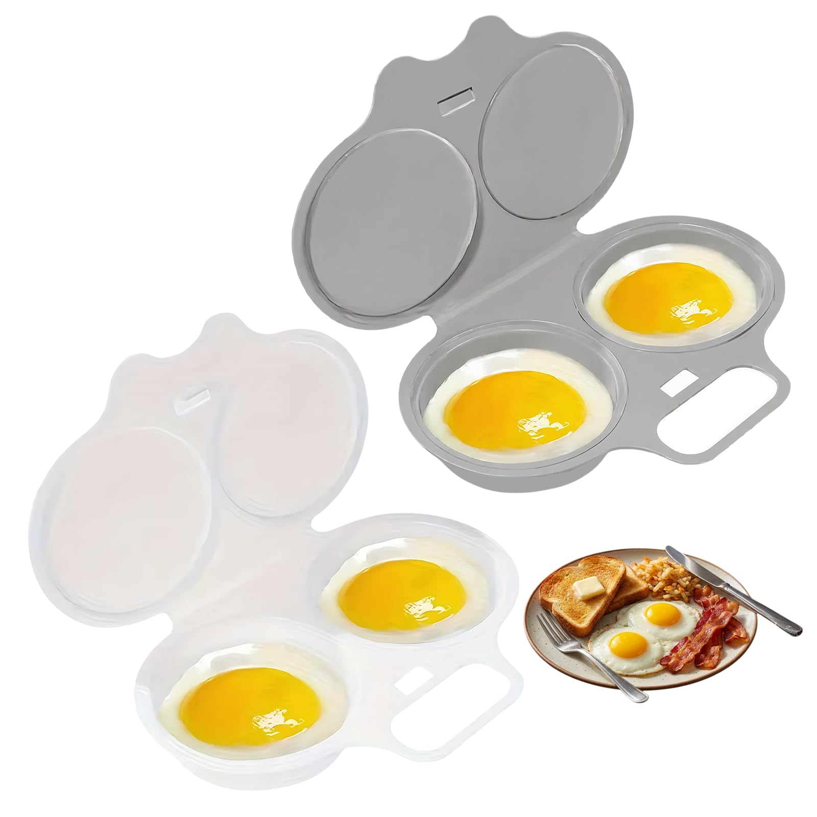 2PCS Microwave Egg Poacher with Lid, Dual Cavity Non-Stick Egg Cooker Tool