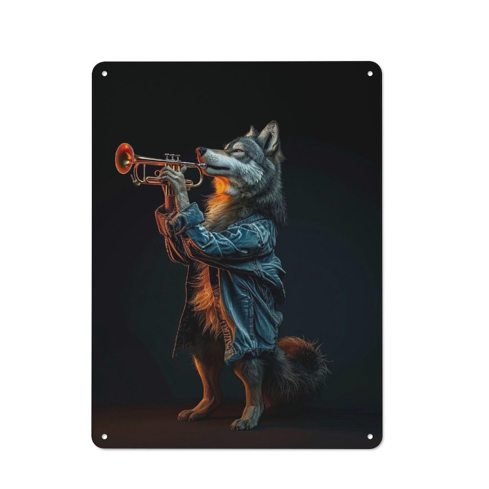 Junmoney Style-2 Metal Wall Sign 40X30cm Featuring Wolf Trumpet For Pub Or Café, Housewarming Wall Decor For People Furnishing Pub And Café