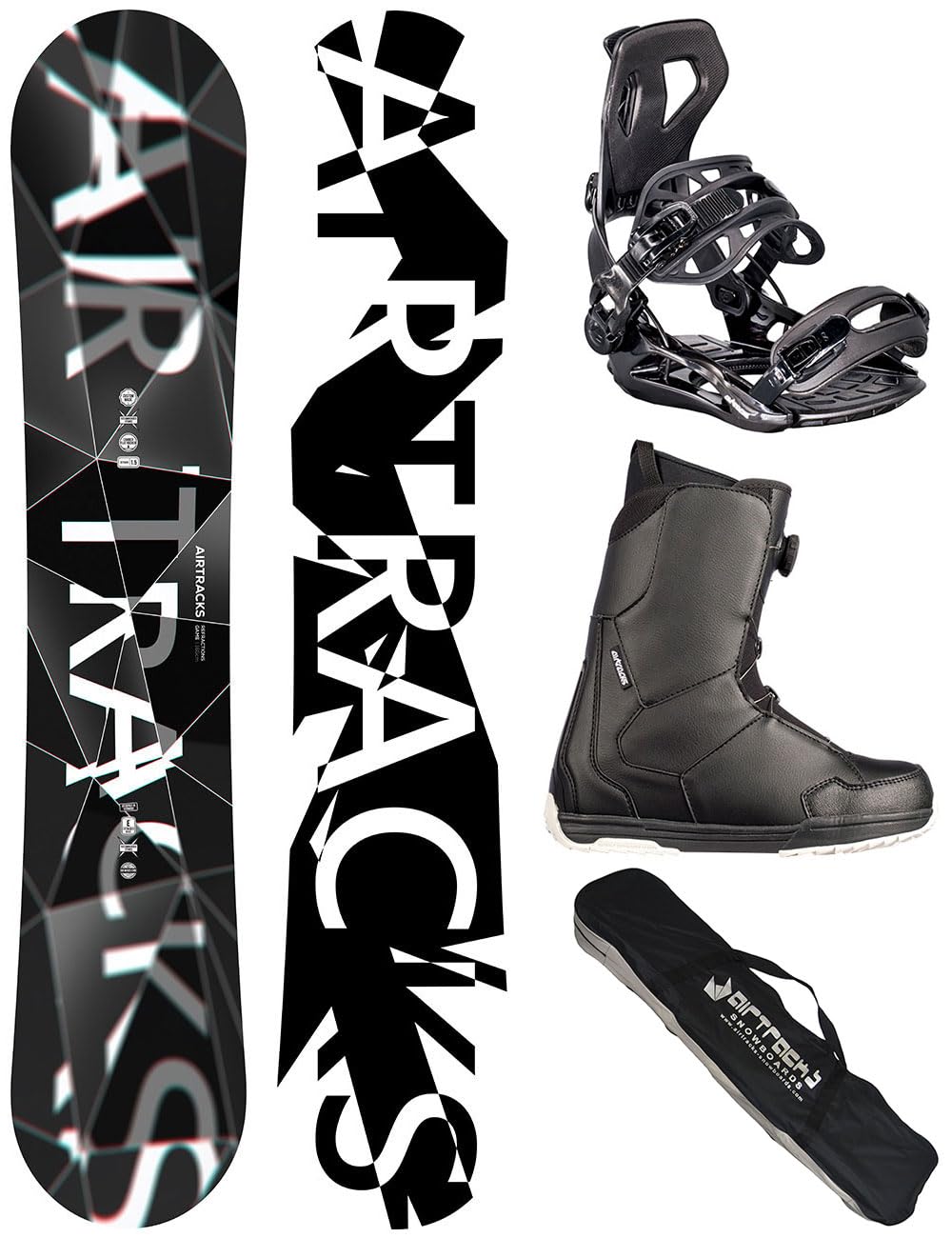 AIRTRACKS Snowboard Set/Pack/Planche Refractions Game Extra Wide + Fixations Master + Chaussures + SB Sac / 155 159 165 168 171 cm cm