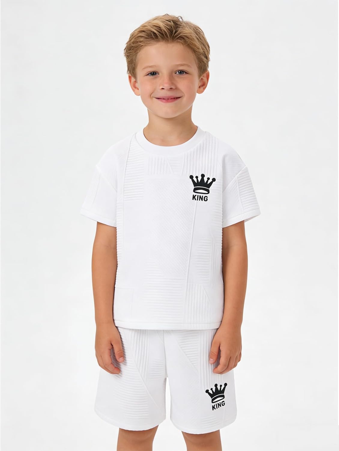Boys' Shorts Set 6 Pieces Summer Outfits Texture Short Sleeve T Shirts and Shorts Sets 4-12Y