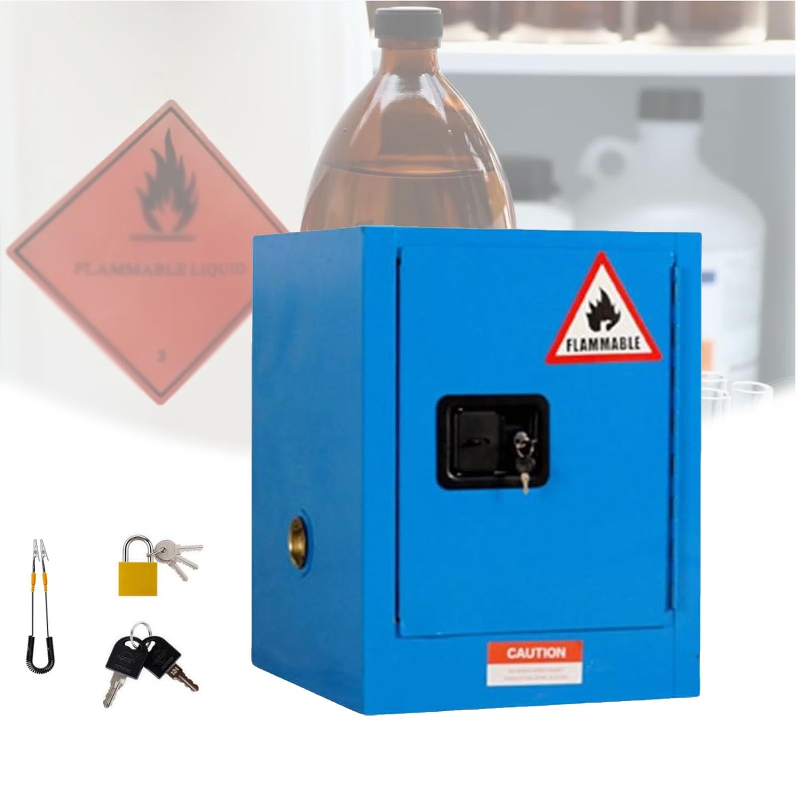 Tanque de almacenamiento de líquidos inflamables, contenedor de acero a prueba de explosiones, gabinete de seguridad con estantes ajustables para uso comercial, industrial y doméstico (azul, 2 galon