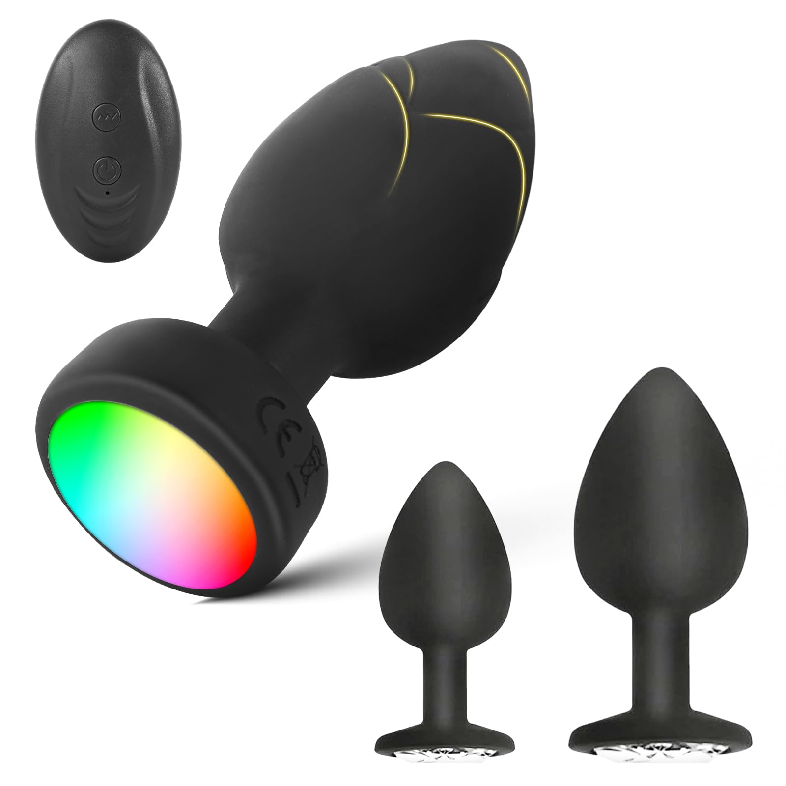 Anal Plug Vibrator with 3Pcs Butt Plug 10 Modes Vibrating Butt Plug - LED Color Light Remote Control