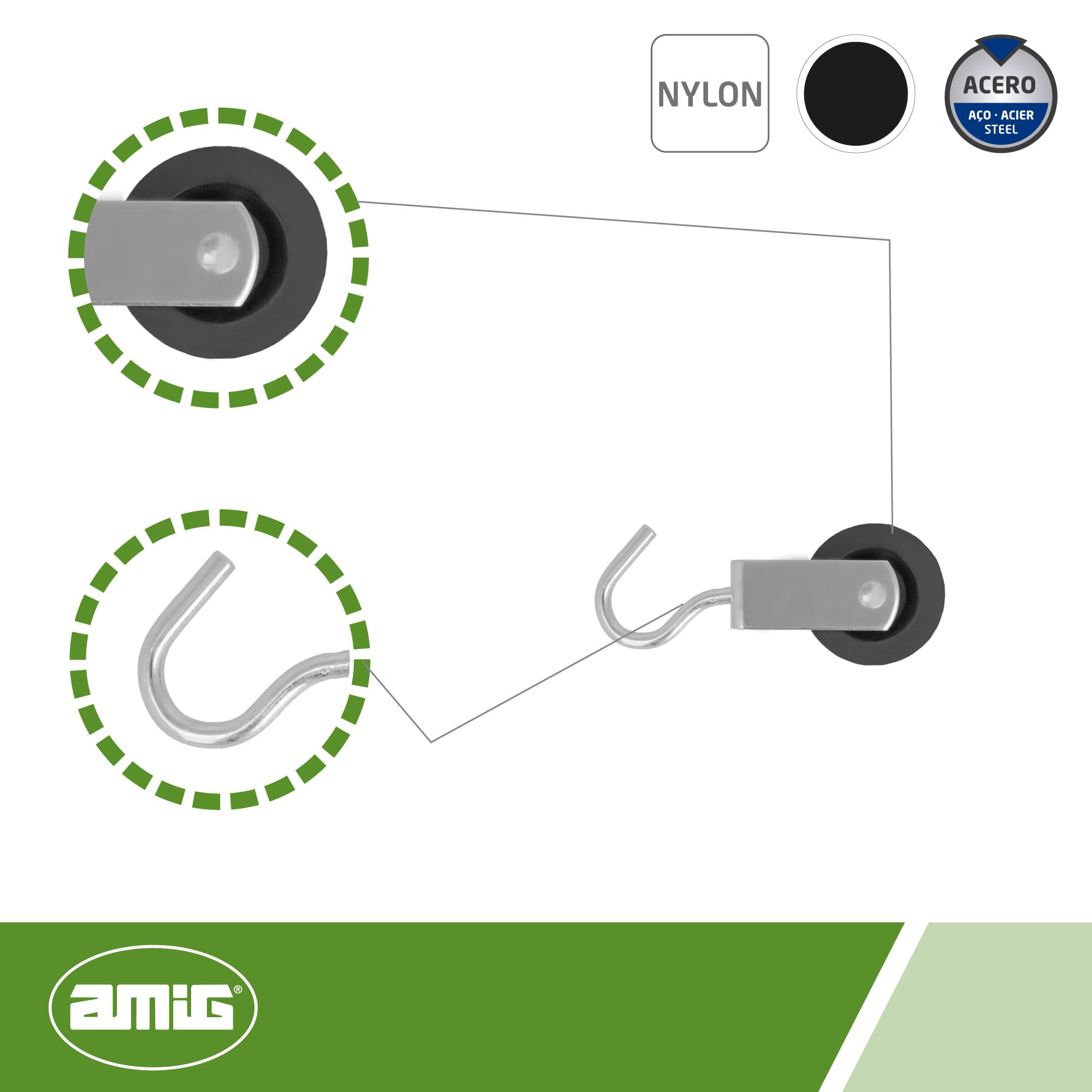 Image secondaire de Poulie à Crochet Amig Modèle 601 en Acier Galvanisé - 6 x 40 mm