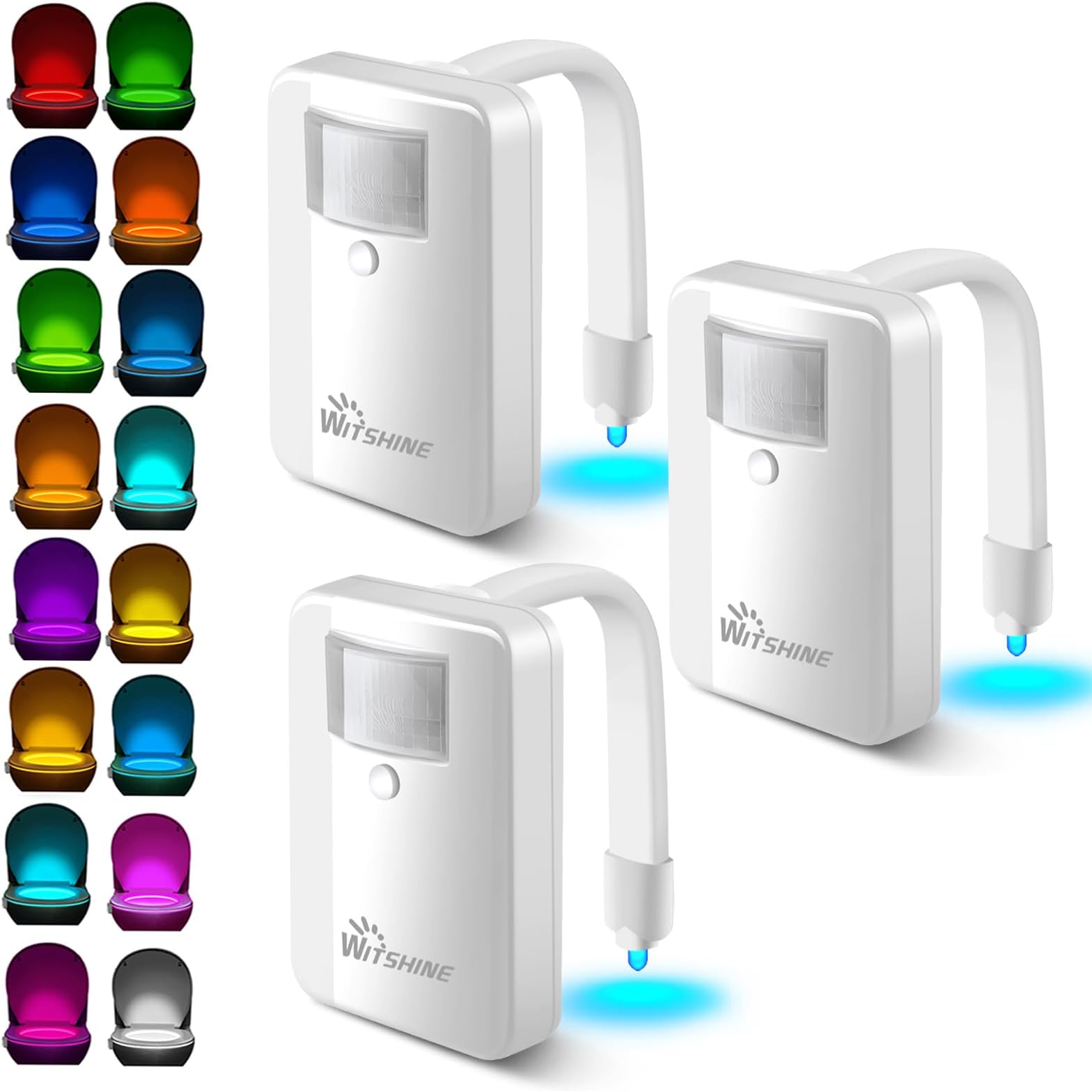Motion Sensor Toilet Night Lights, 16 LED Color Changing Inside Bowl for Bathroom Accessories Decor, Cool Gadgets for Men & Kids, AA Battery Operated, Pack of 3