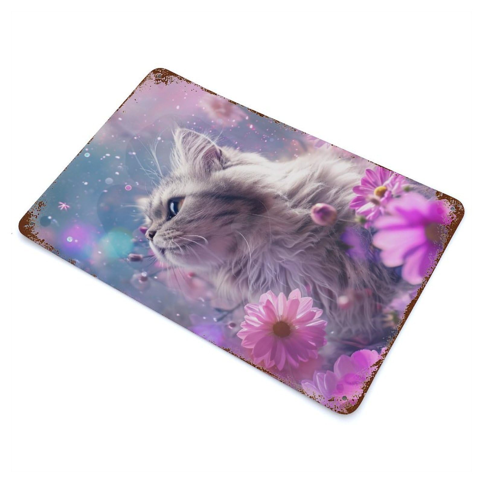 Cute Gray Kitten Rusty Metal Tin Sign 11.8"x7.9", Shabby Chic Decor for Garage, Bar And Workshop Decor
