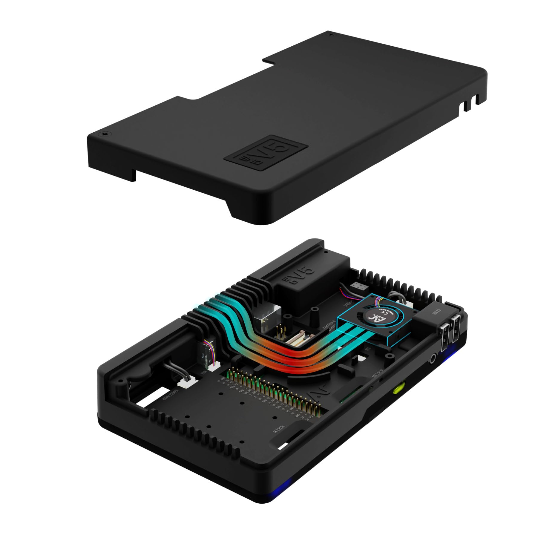 Argon ONE V5 Case Only for Raspberry Pi 5 | Raspberry Pi 5 Aluminum Case, Expandable up to Dual M.2 NVME Drives, Built-in DAC with Microphone, Dual HDMI Port, 30mm Fan