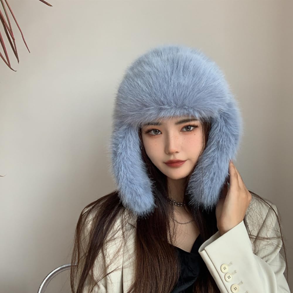 Lujoso sombrero de piel de visón sintético para mujer, sombrero de invierno simple de color puro, sombrero cálido de Ushanka