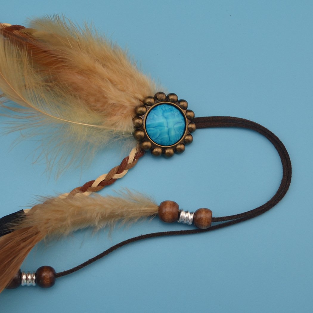 Amazon.com: Boho Handmade Rope Leather Brown Feather  display picture 1