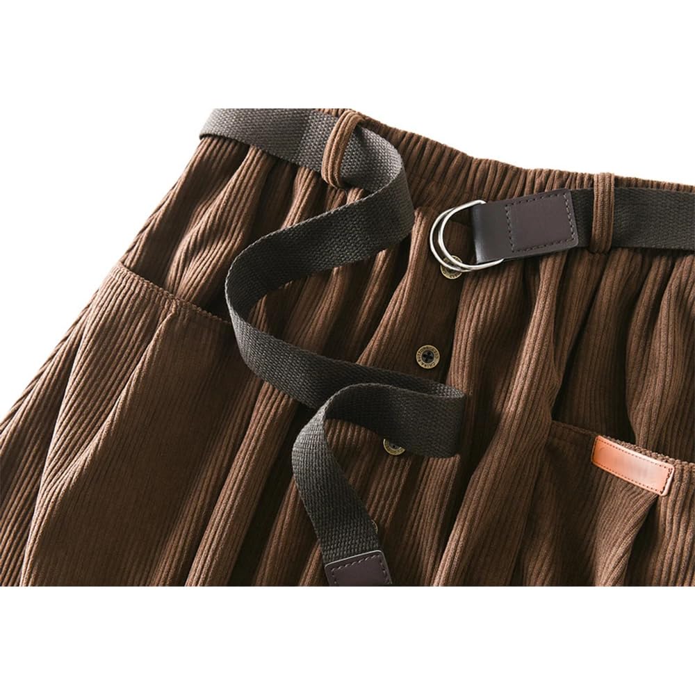 Gonna Gonna Midi Vellutoy Autunno Invernale Femminile con Tasche A Bottoni Cintura di Gonna A Fessura Pieghetta Gialla Nera