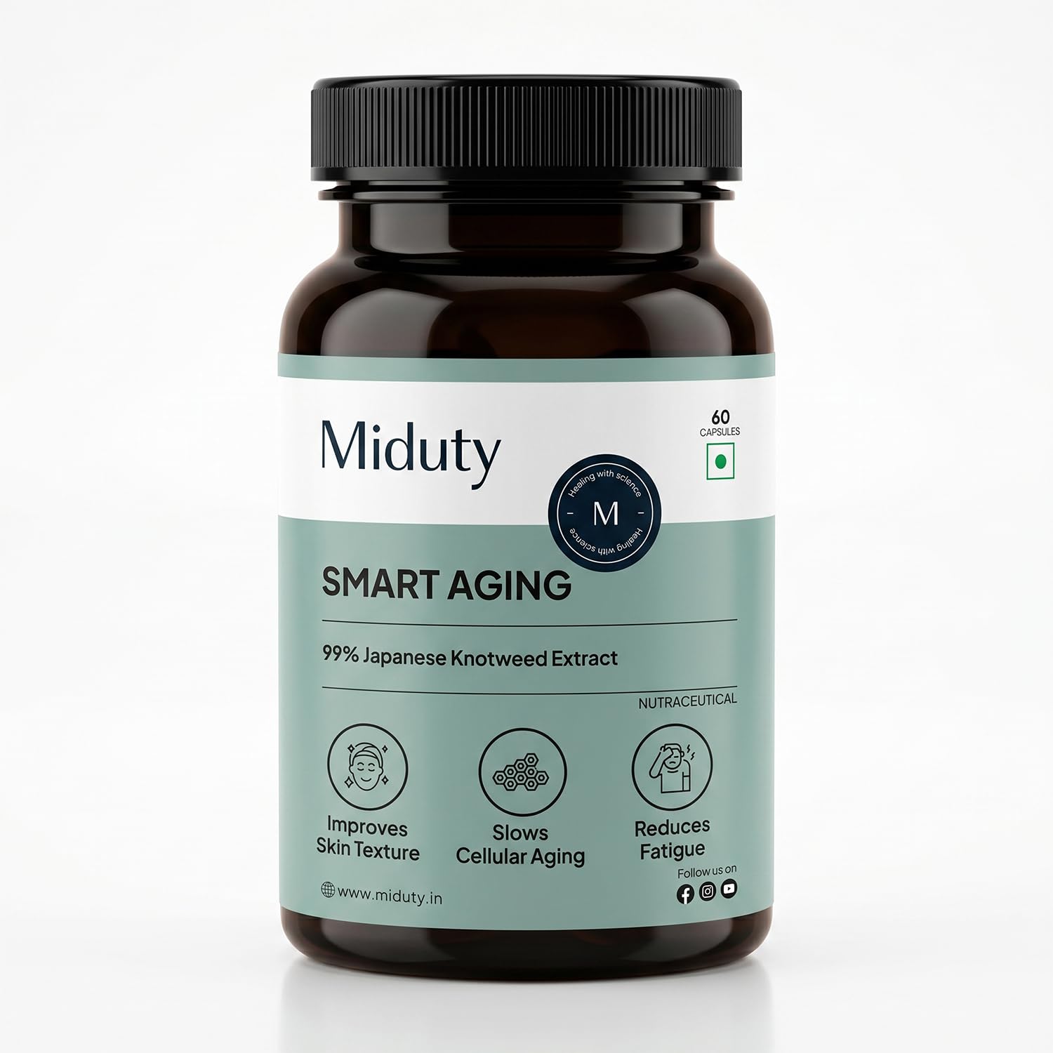 Miduty Stop Aging Trans Resveratol 250mg with Green Tea Leaf Extract 300mg | Quercetin, Bitter Orange Extract & Pomegranate Fruit Extract | Powerful Antioxidant Formula | Anti Aging Supplement for Youthful Skin | 60 Veg Capsules-image-23