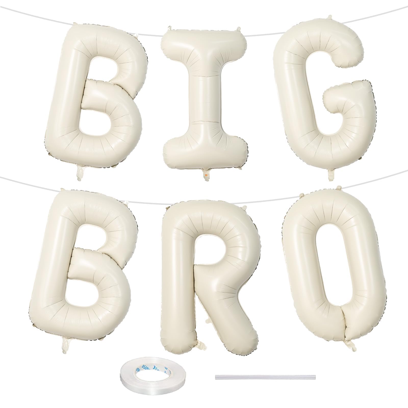 40 Inch Beige Big Bro Balloons Letter, Large Cream White Sand Big Bro Foil Balloon, Neutral Ivory Alphabet Mylar Balloon for Kid Newborn Boy Announcement Gender Reveal Baby Shower Party Decorations