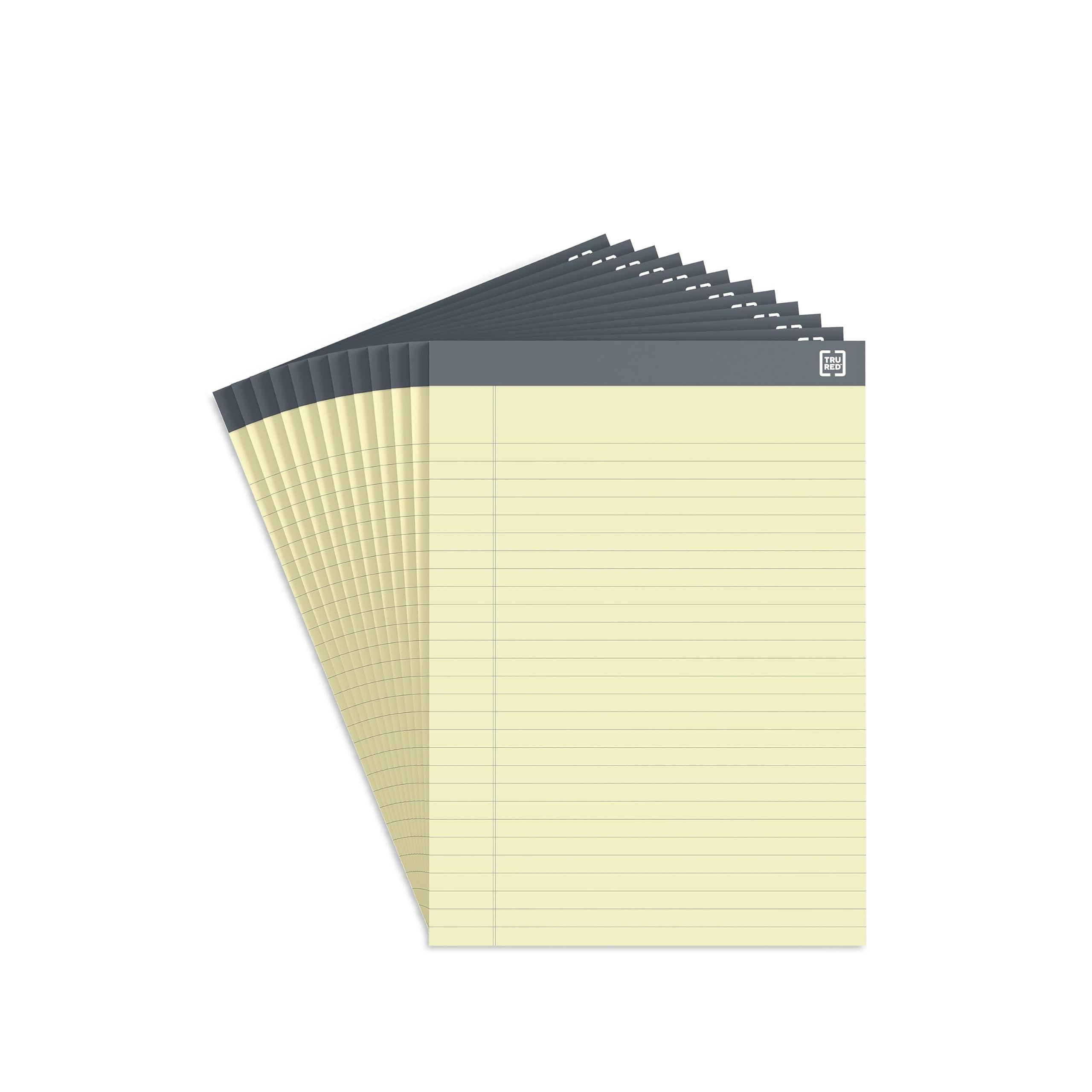 TRU RED Notepads, 8.5” x 11.75”, Wide Ruled, Canary, 50 Sheets/Pad, 24/Carton