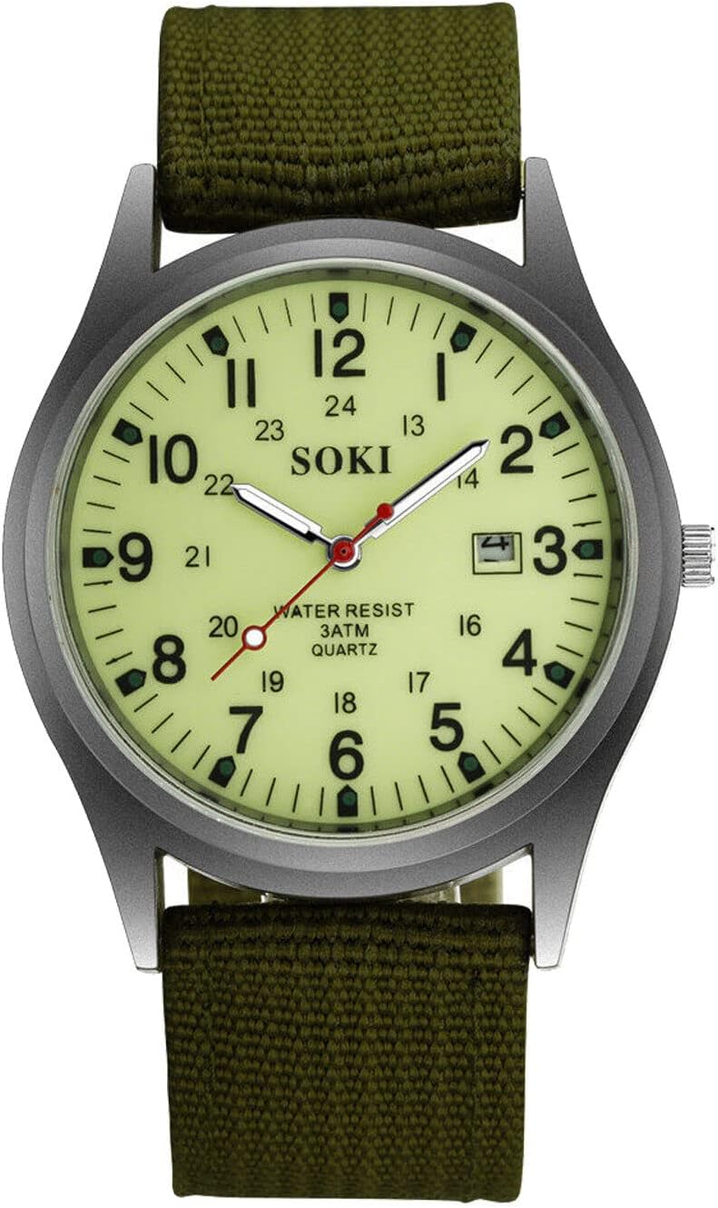 Military Army Mens Date Canvas Strap Analog Quartz Sport Wrist Watch Gift Gift for him Dad Uncle Father Teenager Man Secret Santa Adult Stocking Filler