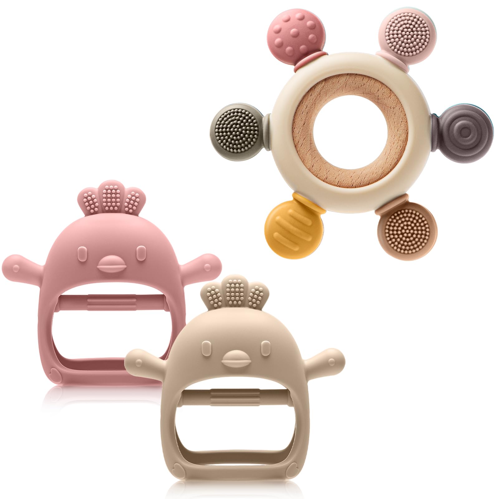 TOHIBEEBaby Sensory Teething Ring + Baby Teething Mitten for 0-6 6-12 Months