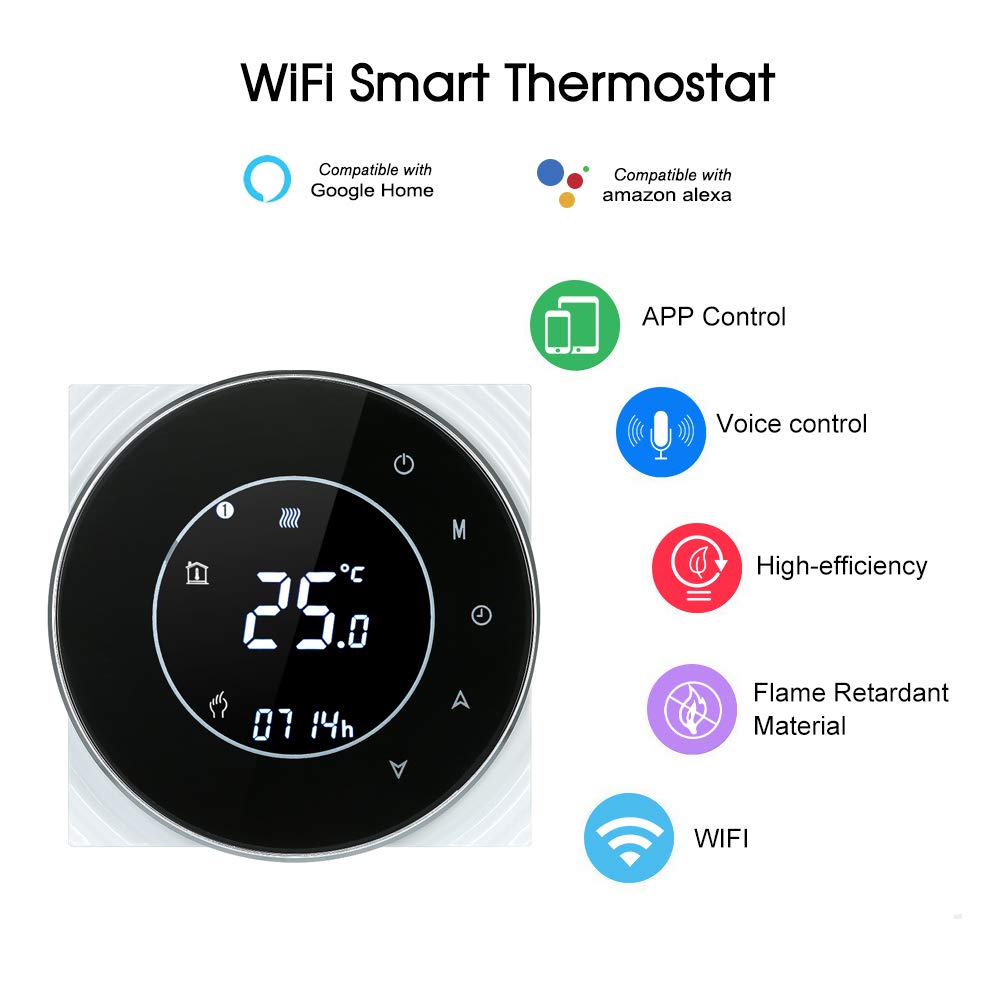 Termostato Wi-Fi para caldera de gas, termostato digital, programable, pantalla LCD táctil con retroiluminación y función de control de voz, cronotermostato BHT-6000-GC