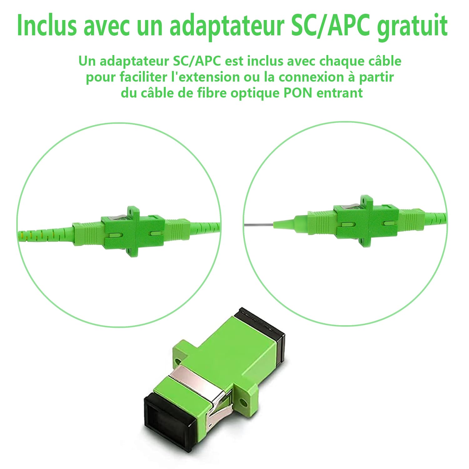 10m Câble à Fibre Optique en Acier Blindé SC/APC à SC/APC (Orange SFR Bouygues)- Rallonge/Jarretiere Simplex Monomode