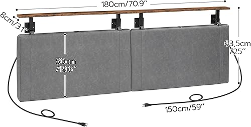 Miniatura 3 de HOOBRO Cabecera de tamaño King, cabecera colgante de pared con 4 puertos USB y luz LED, tapicería de poliuretano, estante de almacenamiento abierto,
