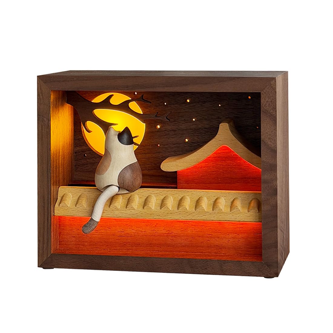 SpedUpX Wooden Cat Night Light, Dynamic Creature Automaton, DIY Wooden Dynamic Sculpture, Handcrafted Art Piece, Desktop Illuminated Stress-Relief Decor, Finished Product(Cat Night Light)