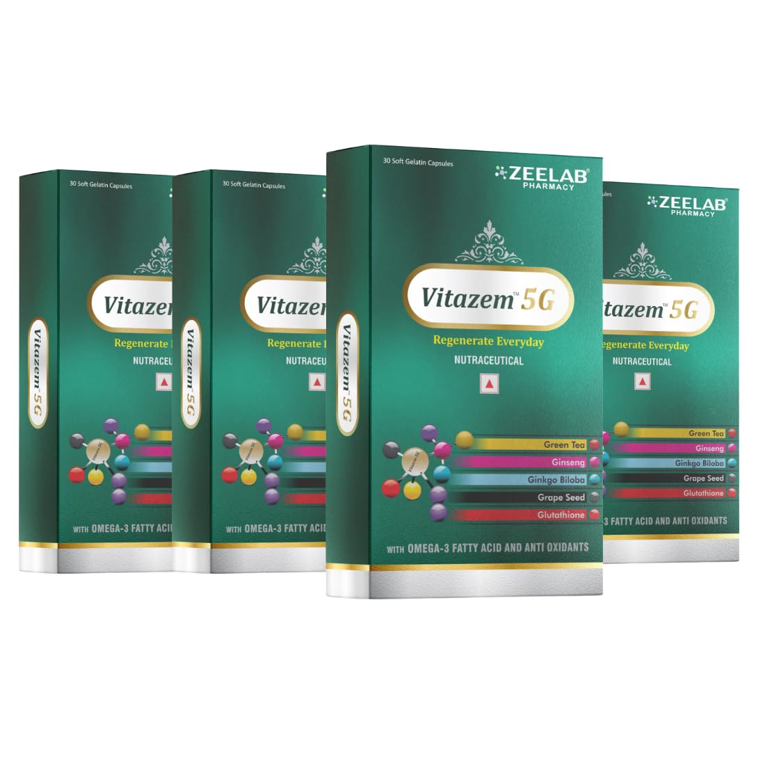 Zeelab Vitazem-5g with Omega-3 Fatty Acid and Antioxidants | Multivitamin Supplement (4 X 15 Soft Gelatin Capsules)