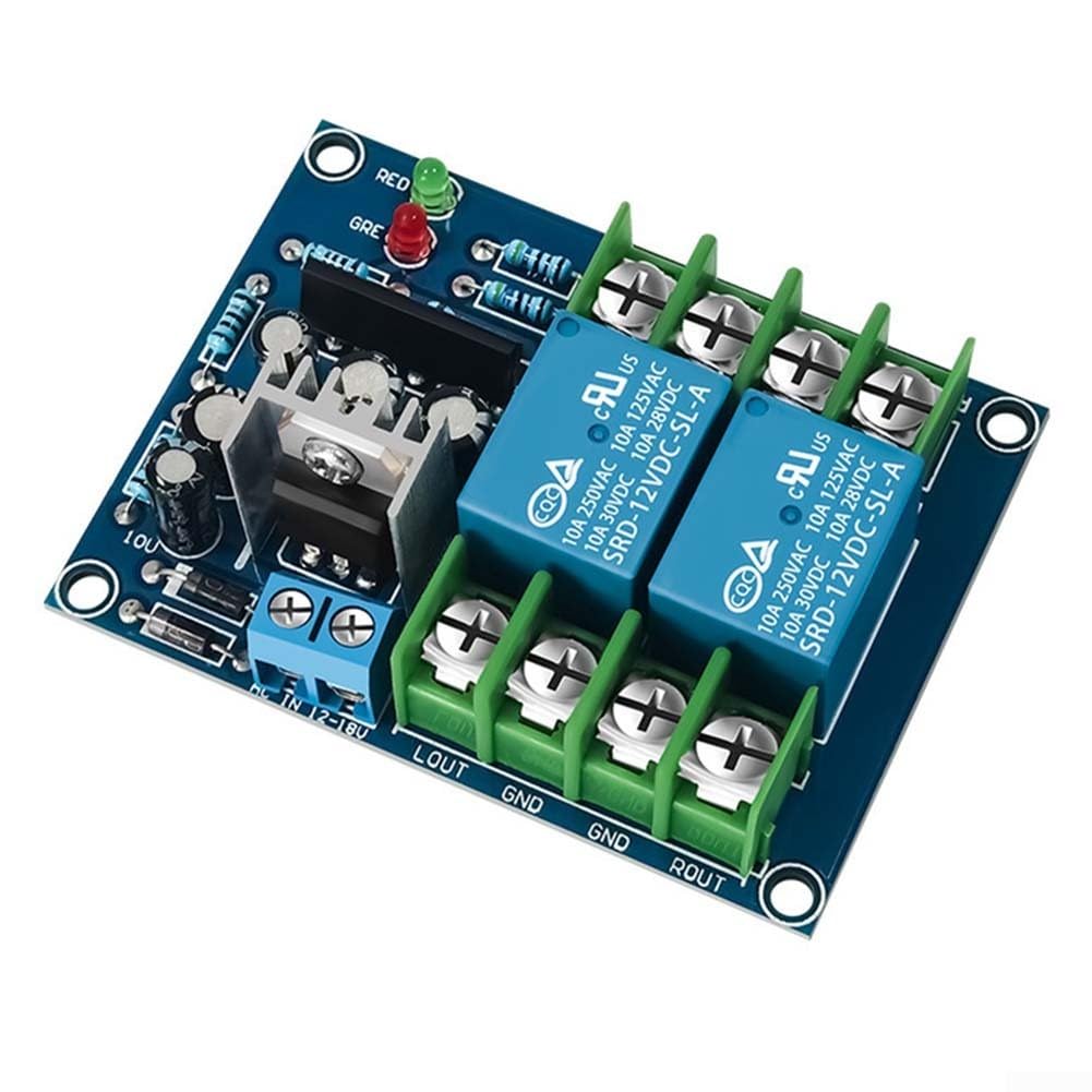 Circuito di protezione per altoparlanti a doppio canale da 10 A con ritardo di accensione di 3 secondi, indicatore blu e regolatore di tensione, per amplificatori audio e sistemi Hi-Fi fai da te