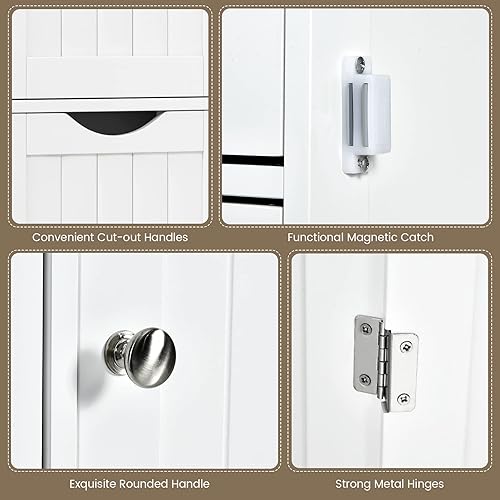 Miniatura 7 de Tangkula Armario de suelo de baño, armario de almacenamiento lateral independiente con 3 cajones y 1 armario, 1 estante ajustable, organizador de
