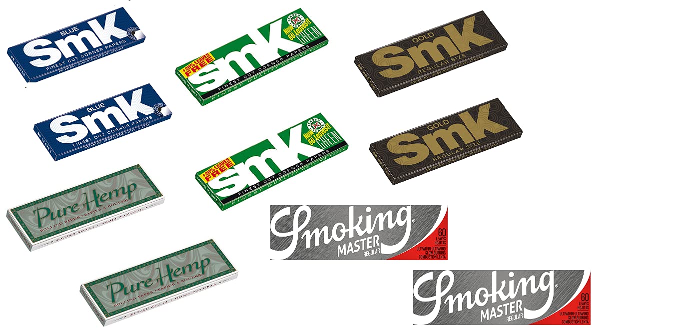 Smoking Regular Master Paper (Pack of 2) Pure Hemp Regular Rolling Paper (Pack of 2) Regular Blue Rolling Paper (Pack of 2) SMK Regular Green (Pack of 2) SMK Regular Gold (Pack of 2)
