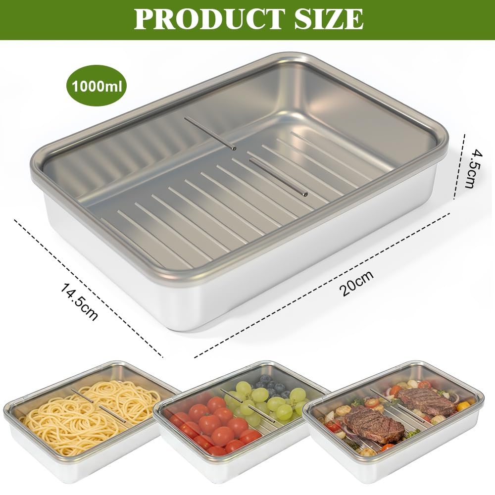 Set mit 3 Aufschnittbox Fresh, 304 Edelstahl Behälter mit Deckel 1000ml Wurst Aufbewahrung Kühlschrank Lebensmittel Aufbewahrungsbox Gefrierbehälter Luftdicht Aufschnittbox für Käse Fleisch
