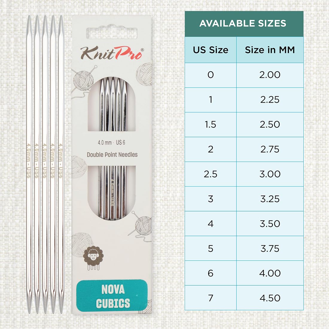 KnitPro Nova Cubics Double Pointed Needles 5" (12.5cm), Silver, 4.00mm - Image 4