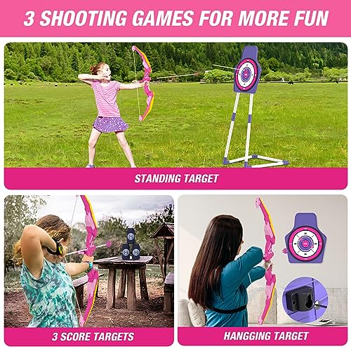 image for HYES Bow and Arrow for Kids, LED Light Up Archery Set with 12 Suction 