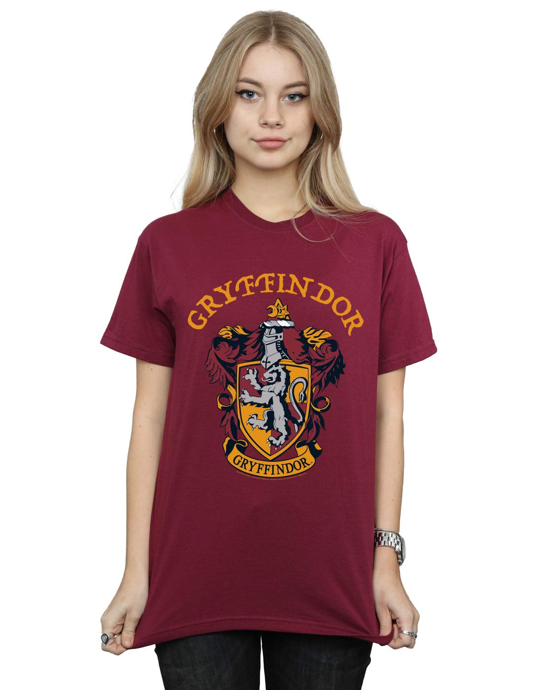 Absolute Cult Women's Burgundy Harry Potter Gryffindor Crest Boyfriend Fit T-Shirt XX-Large
