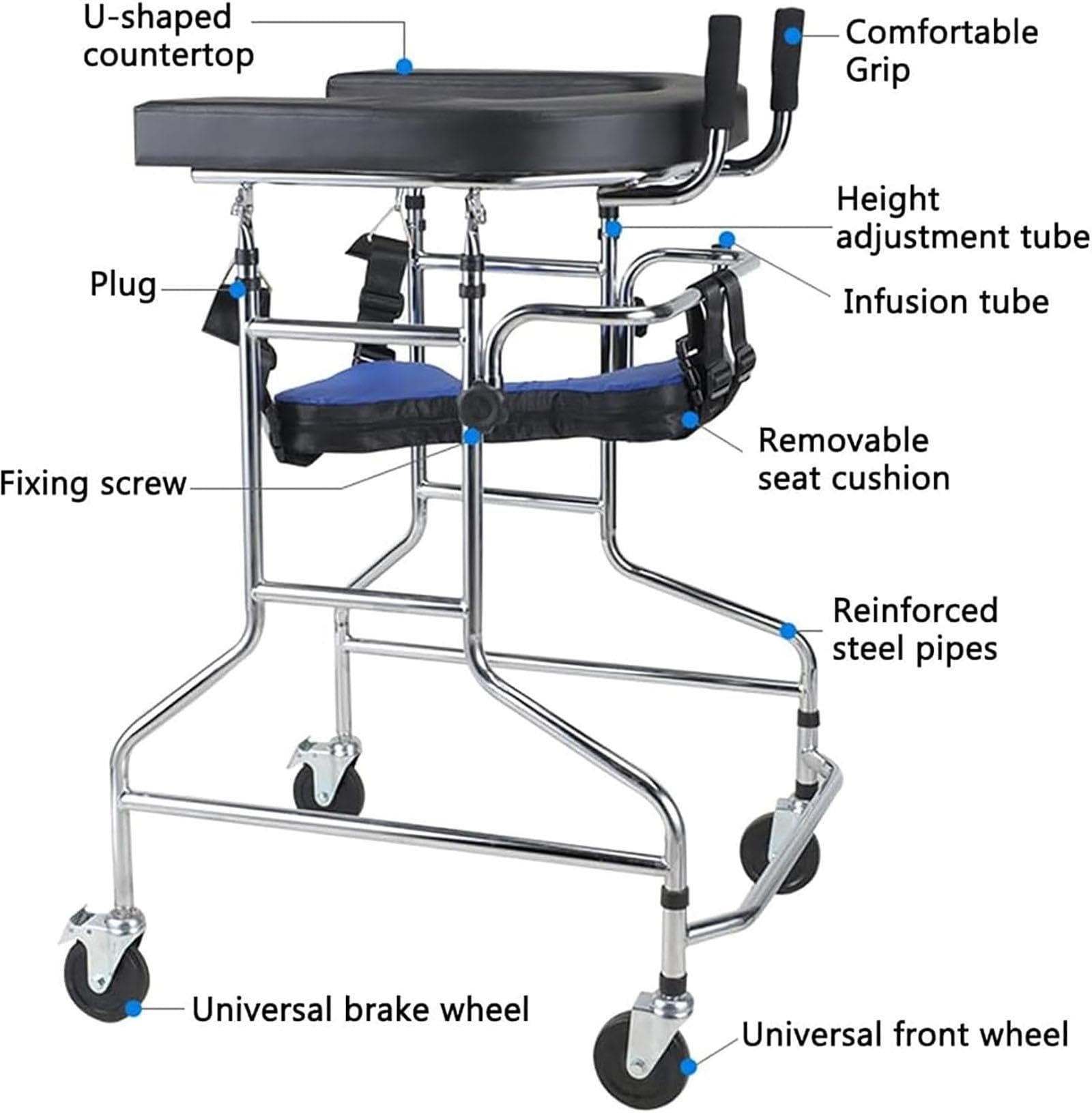Andador Vertical for Personas Mayores con Asiento, Andador de 8 Ruedas