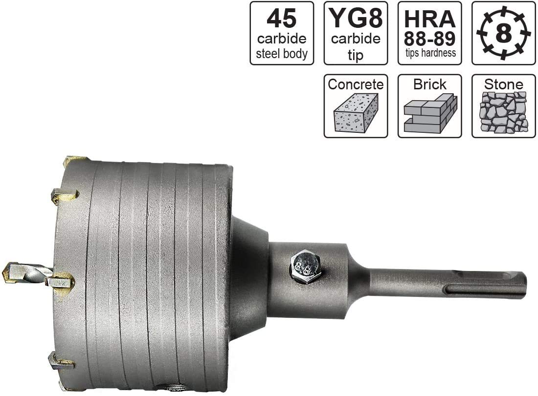 Sega a Tazza per Muro Cemento Ø 65 mm Corona Carotatrice a Secco + Adattatore SDS PLUS + Punta Centraggio 8x110 mm (65 mm)