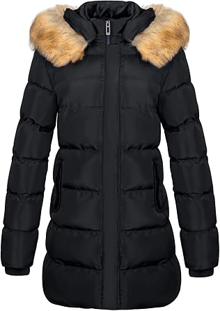 Fitted winter down coat with hood and fur trim Clearance