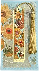 Marcador de livro de metal floral vintage – elegante marcador de livro oco banhado a ouro com borla, ideal para amantes de livros, leitores, professores, estilo girassol