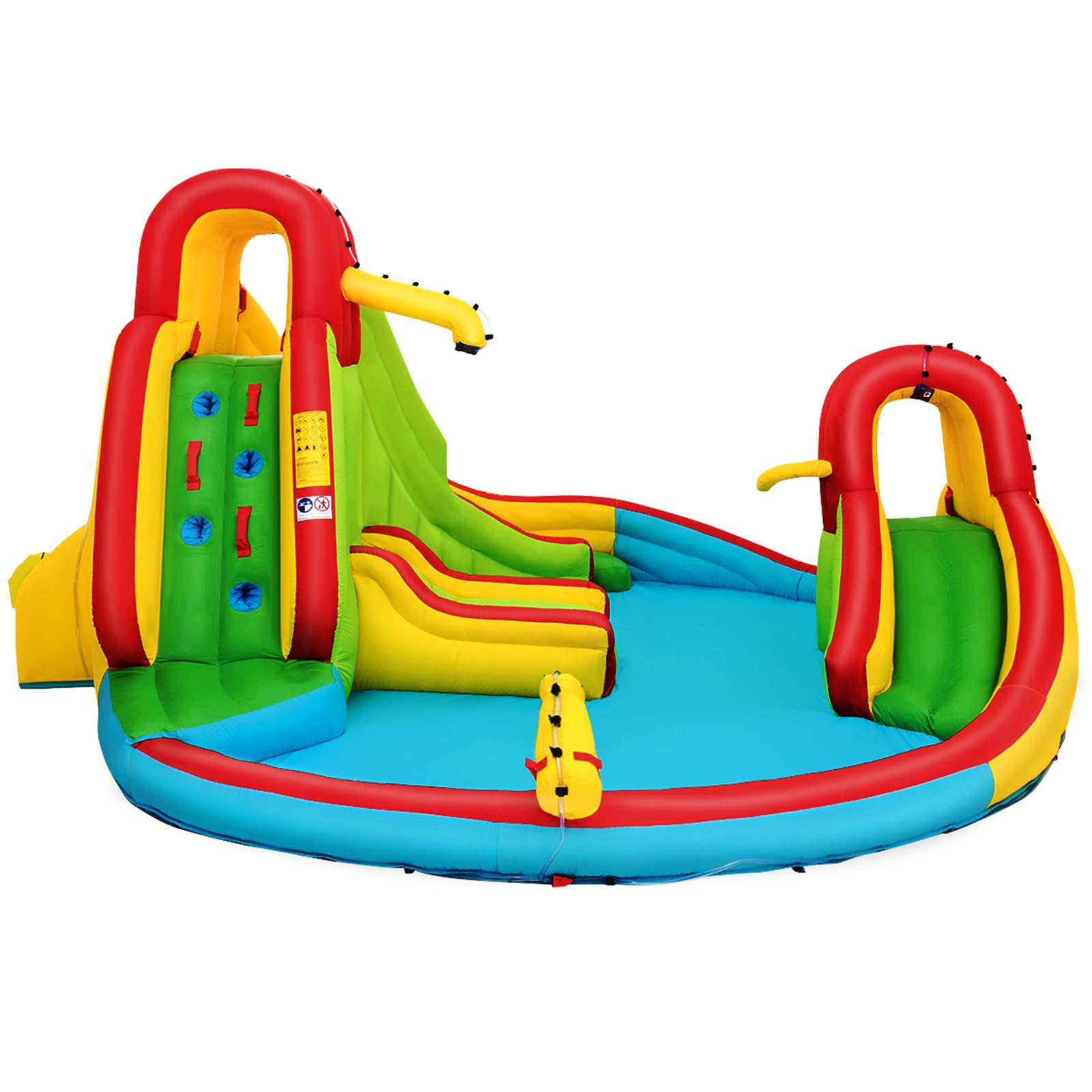 FANTASK Aufblasbare Hüpfburg, 511 x 400 x 240 cm, Wasserhüpfburg für Kinder mit Wasserrutsche, Kletterwand, Planschbecken, Wasserkanone & Basketballkorb, Wasserpark für Außenbereich