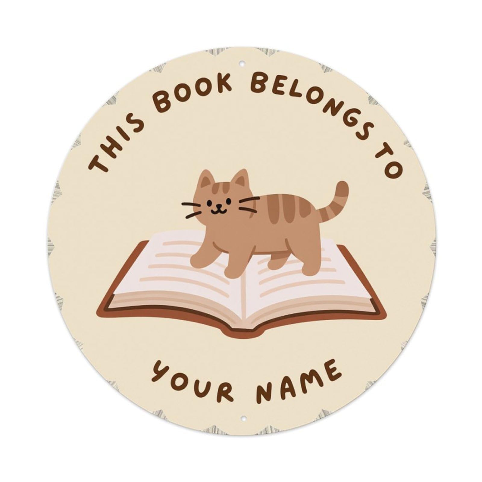 Cute Cat On Book Round Tin Sign Retro Metal Sign for Cafe Bar Pub Home Game Room Gym Club Wall Decoration Vintage Metal Poster 8x8 Inch