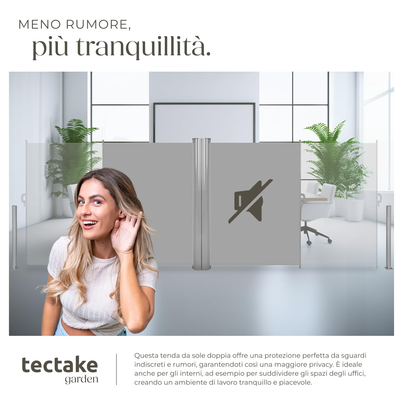 Tectake Tenda Frangivento Doppia Estensibile Cassettone Alluminio 160x600 cm Grigio
