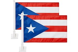 Pack of 2 Car Flags Puerto Rican Flag with Flag Pole and...