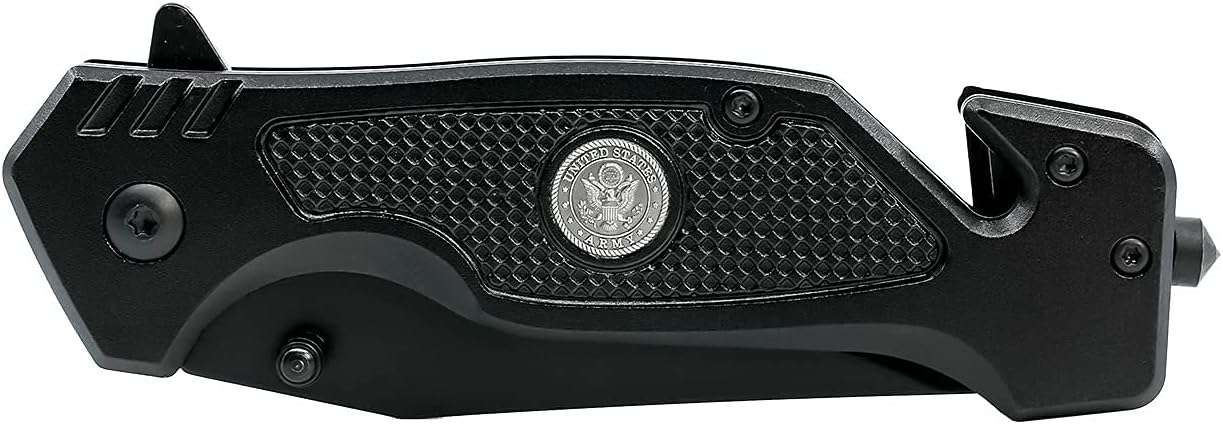 US Army Folding Elite Black Stealth Tactical Knife - Spring Assisted US Army Rescue Knife - Great Gift for the Soldier in your Life - Army Knife Black