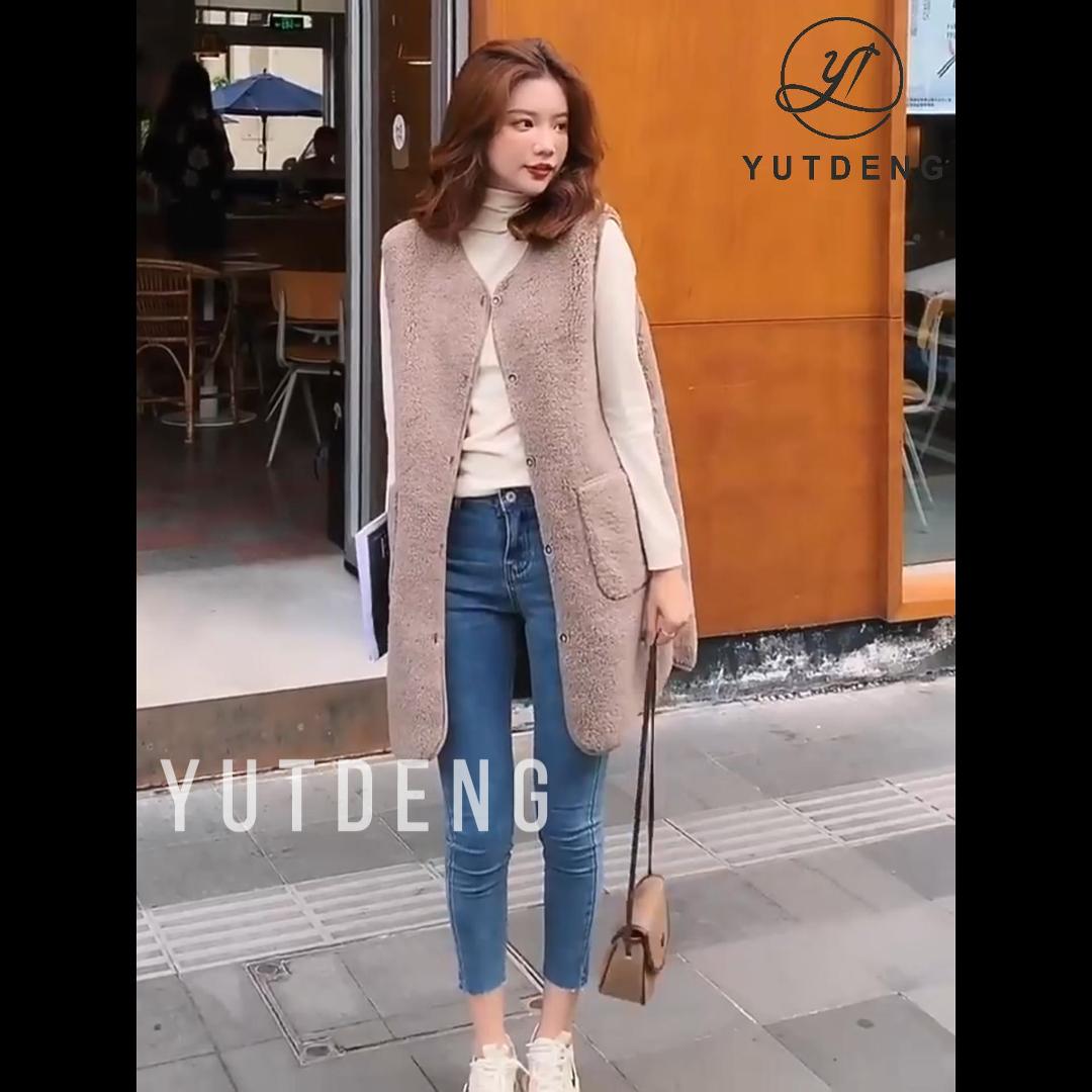 Gilet Long Sans Manches Femme En Polaire - Col V, Boutonnage, Poches - Chaud Et Doux Pour Automne/hiver - Sherpa