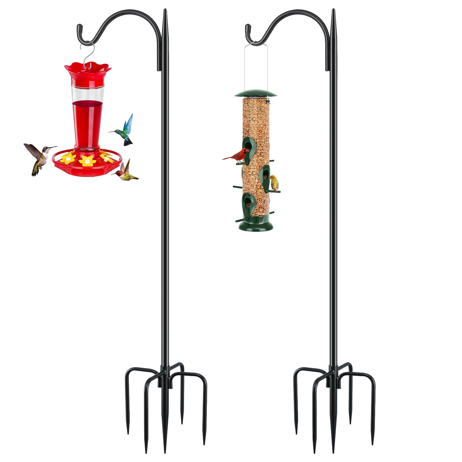 FEED GARDEN Short Shepherds Hooks for Outdoor, 48 Inch Bird Feeder Pole with 5 Prongs Base, Heavy Duty Shepherds Hook Garden Hook for Hummingbird Feeder, Hanging Lantern, Plant Baskets, 2 Pack-image-44