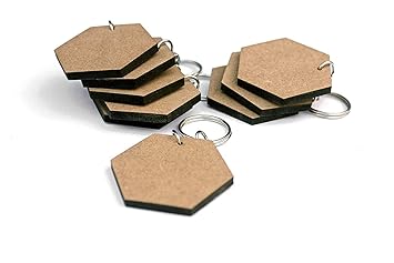 Vibhansh Creations Pack of 20 Round Shaped (2 Inch Diameter|3.2 mm Thick)MDF(Wood)Key Chains Sheet Craft Plain for Painting Wooden Craft-Decoupage MDF Plains,Resin Art Work&Decoration (Hexagonal)