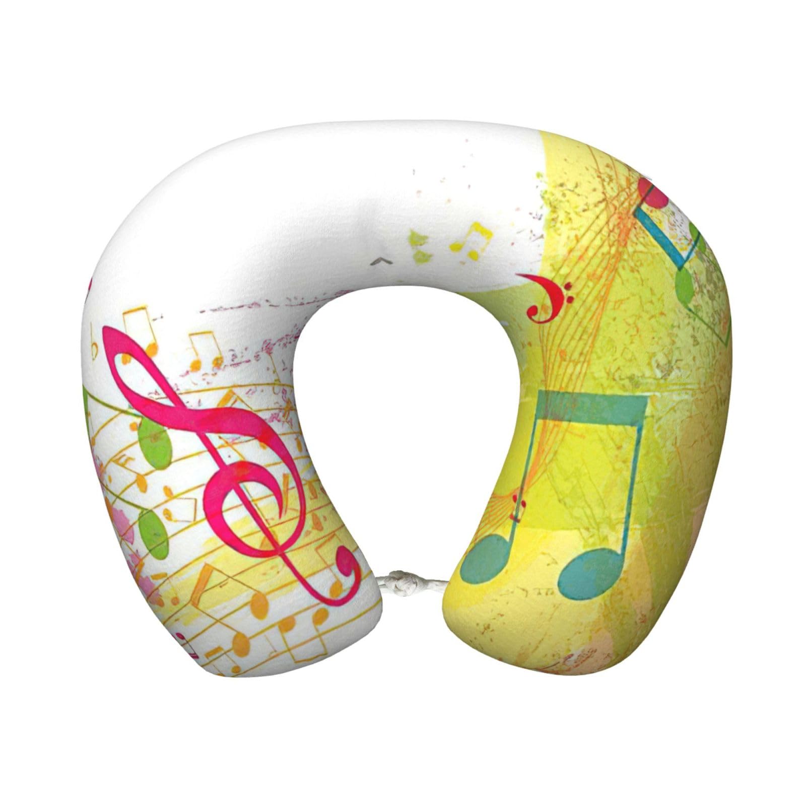 ASFgda U-Shape Memory Foam Abstract Music Themed Print Travel Pillow,Neck Support,Washable Cover For Airplane Car Home Office