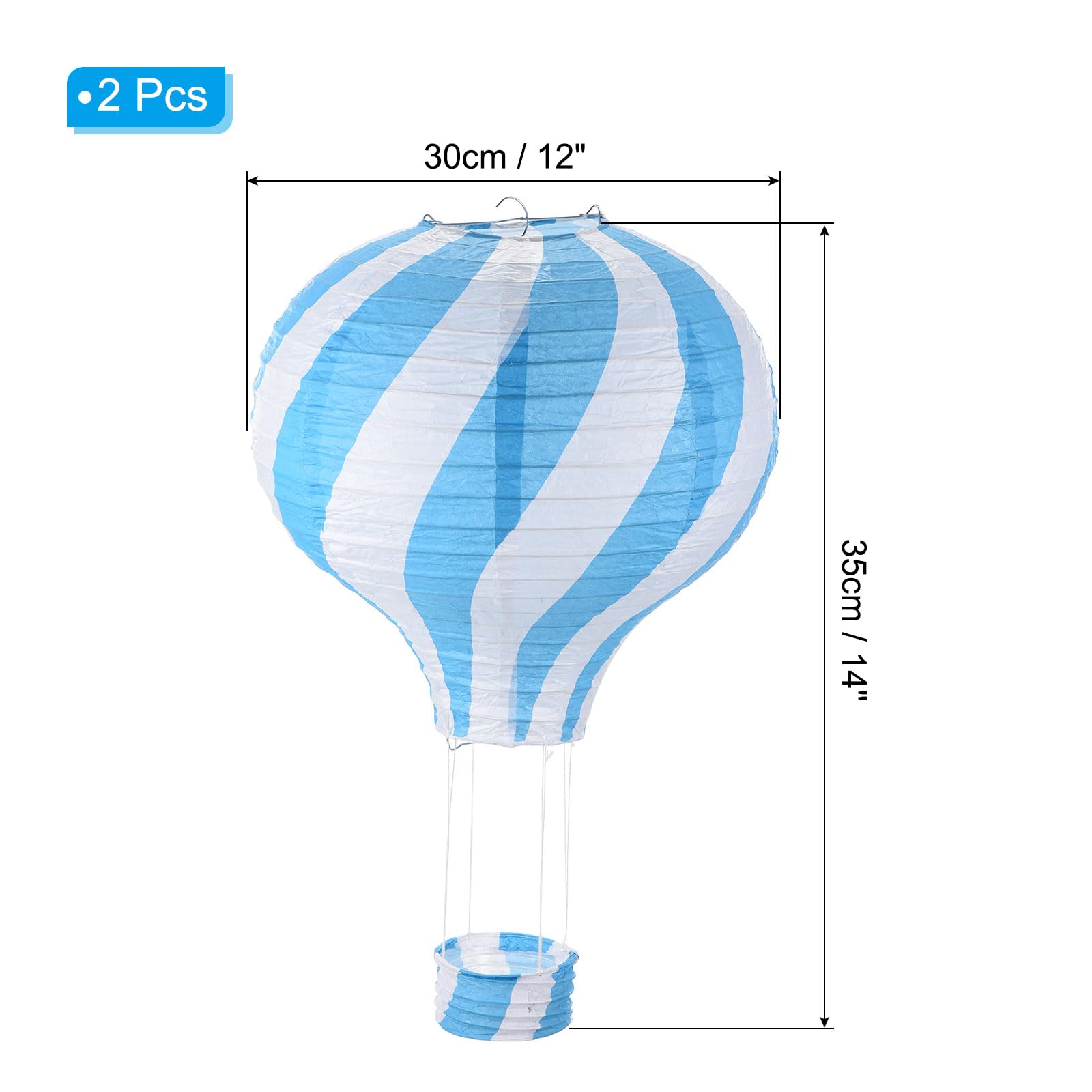 PATIKIL 14x12inch Paper Lanterns, 2Pcs Hot Air Balloon Hanging Decorative Lantern Wavy Stripes Design for Party Decorations Birthday Wedding Bridal Showers Decor Supplies, Light Blue