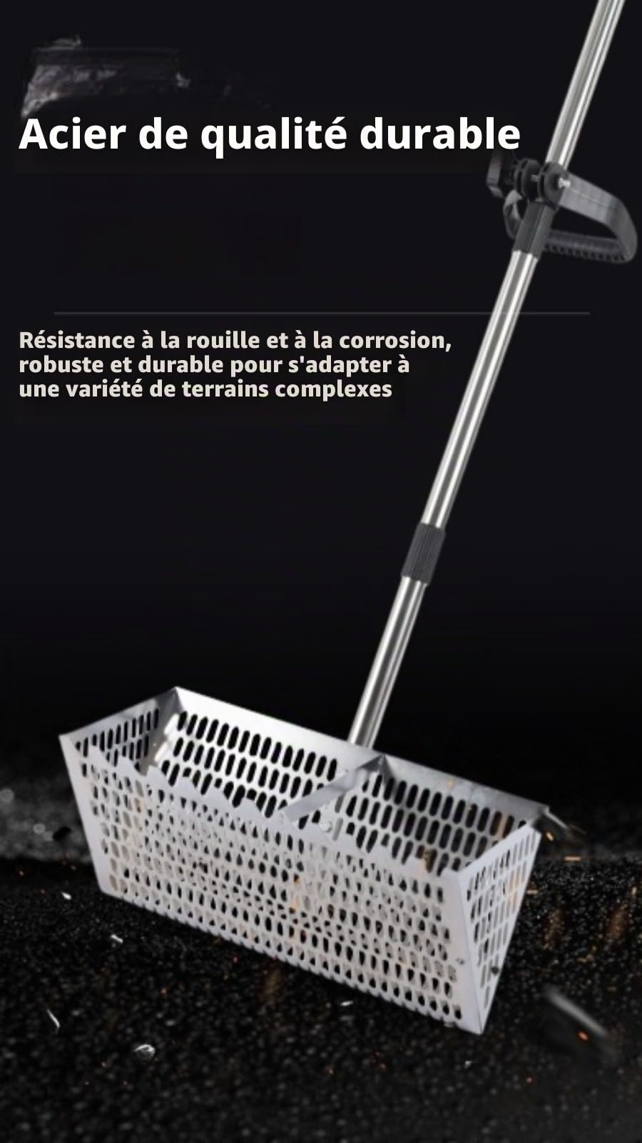 Générique Râteau Tamis de Plage Professionnel - Râteau de Puce de Sable, avec Manche 140 cm - Panier 40x20 cm pour Pêche aux Appâts, Nettoyage Plage et Jeux Enfants