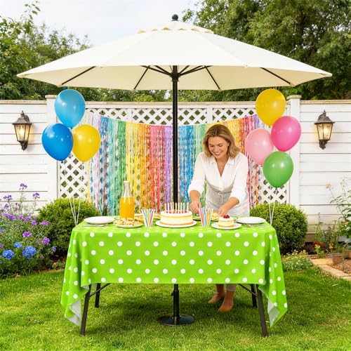 Image of Poise3EHome 60X84 Outdoor /Indoor Waterproof Spillproof Rectangle Tablecloth with Umbrella Hole for Camping, Picnic, Afternoon Tea, BBQ, Green Dot